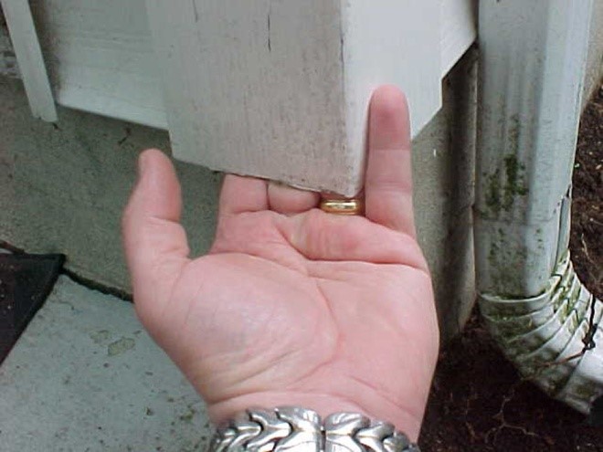 Figure 3. Chipmunks sometimes access buildings under siding. Photo by Stephen M. Vantassel.